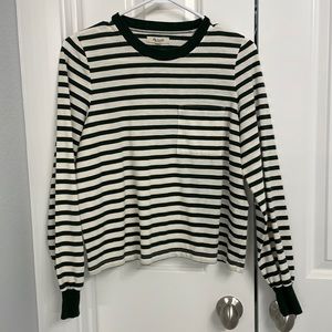 Madewell Long Sleeve T-Shirt Size Small. Colors are ivory and hunter green.
